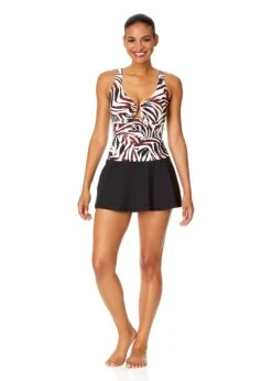 Women's Tiger Dance Ring Front Tankini Swim Top(Womens Tiger Dance Ring Front Tankini Swim Top) -Anne Cole Store 25MT26293 MULT MYMB41401 BLK 198
