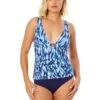 Women's Tie Dye Ikat Ring Plunge Tankini Swim Top(Womens Tie Dye Ikat Ring Plunge Tankini Swim Top) -Anne Cole Store 25MT26368 BLWH MYMB36001NAVY 2665 FRONT