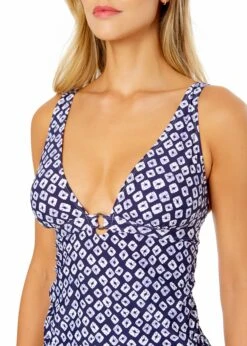 Women's Shibori Geo Ring Plunge Tankini Swim Top(Womens Shibori Geo Ring Plunge Tankini Swim Top) -Anne Cole Store 25MT26375 BLPR MYMB36001 NAVY 894