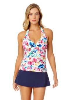 Women's Watercolor Paisley Marilyn Halter Tankini Swim Top(Womens Watercolor Paisley Marilyn Halter Tankini Swim Top)