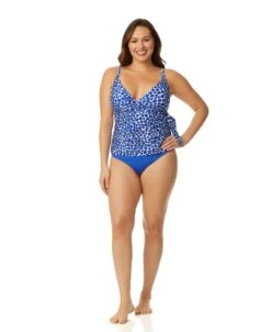 Women's Denim Dot Wrap Tie Tankini Swim Top(Womens Denim Dot Wrap Tie Tankini Swim Top) -Anne Cole Store 25MT26712 DEPR MYMB36001 AZUR 709