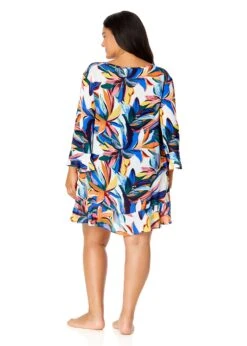 Women's Plus Riviera Floral Flounce V Neck Tunic Swimsuit Cover Up(Womens Plus Riviera Floral Flounce V Neck Tunic Swimsuit Cover Up) -Anne Cole Store 25PC51015 MULT 3078