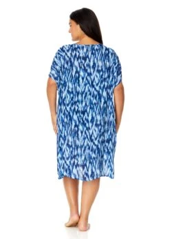 Women's Plus Tie Dye Ikat Easy Tunic Swimsuit Cover Up(Womens Plus Tie Dye Ikat Easy Tunic Swimsuit Cover Up) -Anne Cole Store 25PC54168 BLWH 3148