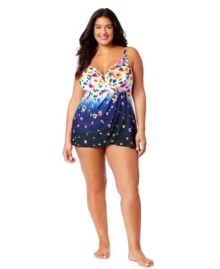 Women's Plus Gradient Floral Swim Dress With Skirted Bottom(Womens Plus Gradient Floral Swim Dress With Skirted Bottom) -Anne Cole Store 25PD61014 MULT 764