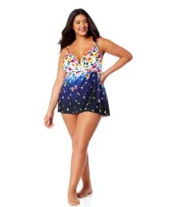 Women's Plus Gradient Floral Swim Dress With Skirted Bottom(Womens Plus Gradient Floral Swim Dress With Skirted Bottom) -Anne Cole Store 25PD61014 MULT 782