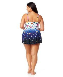 Women's Plus Gradient Floral Swim Dress With Skirted Bottom(Womens Plus Gradient Floral Swim Dress With Skirted Bottom) -Anne Cole Store 25PD61014 MULT 802