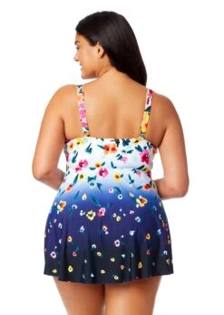 Women's Plus Gradient Floral Swim Dress With Skirted Bottom(Womens Plus Gradient Floral Swim Dress With Skirted Bottom) -Anne Cole Store 25PD61014 MULT 802 BACK