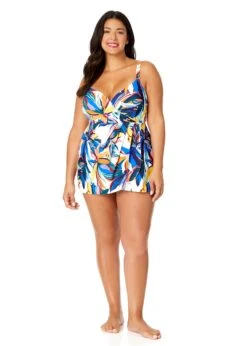 Women's Plus Riviera Floral Swim Dress With Skirted Bottom(Womens Plus Riviera Floral Swim Dress With Skirted Bottom) -Anne Cole Store 25PD61015 MULT 2249