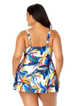Women's Plus Riviera Floral Swim Dress With Skirted Bottom(Womens Plus Riviera Floral Swim Dress With Skirted Bottom) -Anne Cole Store 25PD61015 MULT 2286 BACK