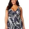 Women's Plus Palm Chic Surplice Twist Skirted Swimdress(Womens Plus Palm Chic Surplice Twist Skirted Swimdress) -Anne Cole Store 25PD61845 BKWH 845 FRONT
