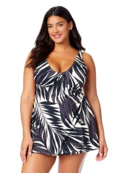Women's Plus Palm Chic Surplice Twist Skirted Swimdress(Womens Plus Palm Chic Surplice Twist Skirted Swimdress)