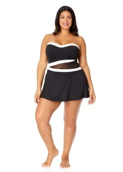 Women's Plus Mesh Around Paneled Strapless Mesh Swim Dress(Womens Plus Mesh Around Paneled Strapless Mesh Swim Dress) -Anne Cole Store 25PD61901 BLK 2705