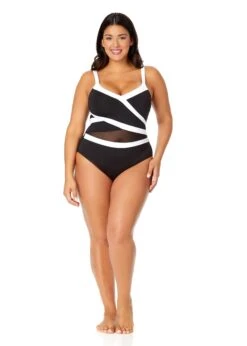 Women's Plus Mesh Around Mesh Insert One Piece Swimsuit(Womens Plus Mesh Around Mesh Insert One Piece Swimsuit) -Anne Cole Store 25PO02001 BLK 2604