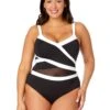 Women's Plus Mesh Around Mesh Insert One Piece Swimsuit(Womens Plus Mesh Around Mesh Insert One Piece Swimsuit) -Anne Cole Store 25PO02001 BLK 2604 FRONT