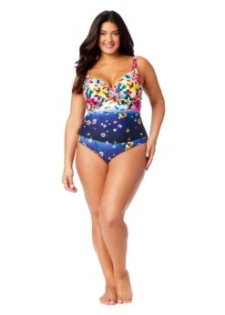 Women's Plus Gradient Floral Underwire Surplice One Piece Swimsuit(Womens Plus Gradient Floral Underwire Surplice One Piece Swimsuit) -Anne Cole Store 25PO07214 MULT 806