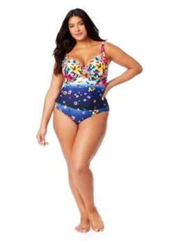 Women's Plus Gradient Floral Underwire Surplice One Piece Swimsuit(Womens Plus Gradient Floral Underwire Surplice One Piece Swimsuit) -Anne Cole Store 25PO07214 MULT 816