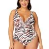 Women's Plus Tiger Dance Plunge Twist One Piece Swimsuit(Womens Plus Tiger Dance Plunge Twist One Piece Swimsuit) -Anne Cole Store 25PO08193 MULT 1861 FRONT