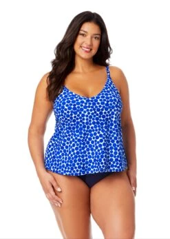 Women's Plus Denim Dot Easy Triangle Tankini Swim Top(Womens Plus Denim Dot Easy Triangle Tankini Swim Top)