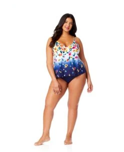 Women's Plus Gradient Floral Easy Triangle Tankini Swim Top(Womens Plus Gradient Floral Easy Triangle Tankini Swim Top) -Anne Cole Store 25PT22414 MULT MYPB36001 NAVY 571