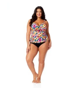 Women's Plus Gradient Floral Twist Front Underwire Tankini Swim Top(Womens Plus Gradient Floral Twist Front Underwire Tankini Swim Top) 9 Women's Plus Gradient Floral Twist Front Underwire Tankini Swim Top(Womens Plus Gradient Floral Twist Front Underwire Tankini Swim Top) -Anne Cole Store 25PT23313 MULT MYPB36001 BLK 664