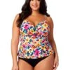 Women's Plus Gradient Floral Twist Front Underwire Tankini Swim Top(Womens Plus Gradient Floral Twist Front Underwire Tankini Swim Top) -Anne Cole Store 25PT23313 MULT MYPB36001 BLK 664 FRONT