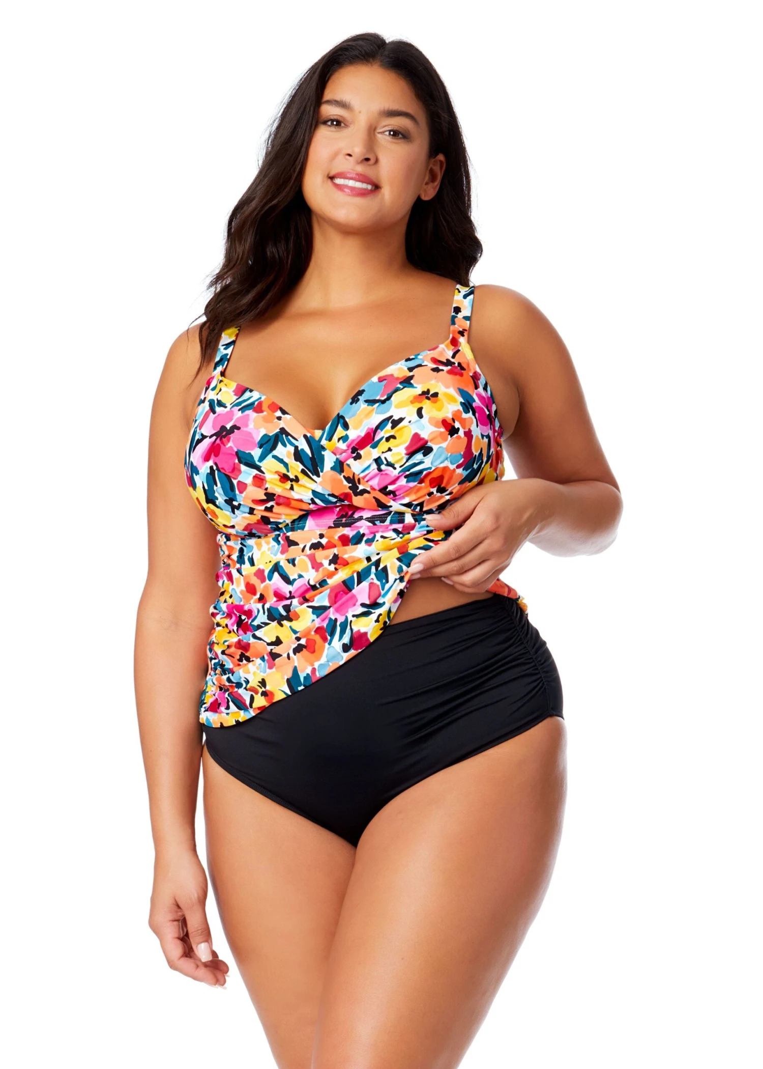 Women's Plus Gradient Floral Twist Front Underwire Tankini Swim Top(Womens Plus Gradient Floral Twist Front Underwire Tankini Swim Top) 2 Women's Plus Gradient Floral Twist Front Underwire Tankini Swim Top(Womens Plus Gradient Floral Twist Front Underwire Tankini Swim Top) - Image 2