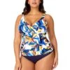 Women's Plus Riviera Floral Hidden Underwire Drape Front Tankini Swim Top(Womens Plus Riviera Floral Hidden Underwire Drape Front Tankini Swim Top) -Anne Cole Store 25PT25715 MULT MYPB36001 NAVY 2034 FRONT