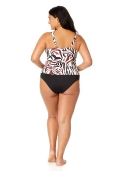 Women's Plus Tiger Dance Ring Front Tankini Swim Top(Womens Plus Tiger Dance Ring Front Tankini Swim Top) -Anne Cole Store 25PT26293 MULT MYPB36001 BLK 1745