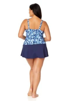 Women's Plus Tie Dye Ikat Ring Plunge Tankini Swim Top(Womens Plus Tie Dye Ikat Ring Plunge Tankini Swim Top) -Anne Cole Store 25PT26368 BLWH MYPB41401 NAVY 2998