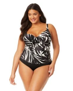 Women's Plus Palm Chic Drape Front Underwire Swim Top(Womens Plus Palm Chic Drape Front Underwire Swim Top)