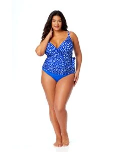 Women's Plus Denim Dot Wrap Tie Tankini Swim Top(Womens Plus Denim Dot Wrap Tie Tankini Swim Top) -Anne Cole Store 25PT26712 DEPR MYPB36001 AZUR 230