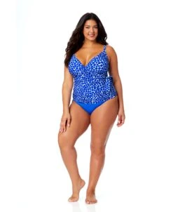 Women's Plus Denim Dot Wrap Tie Tankini Swim Top(Womens Plus Denim Dot Wrap Tie Tankini Swim Top) -Anne Cole Store 25PT26712 DEPR MYPB36001 AZUR 233