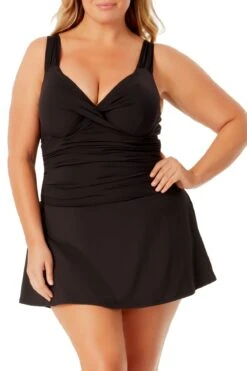 Anne Cole Plus - Twist Front Shirred Underwire Swim Dress(Anne Cole Plus Twist Front Shirred Underwire Swim Dress 1)