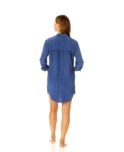 Women's Long Sleeve Button Up Cover Up(Womens Long Sleeve Button Up Cover Up) -Anne Cole Store CU121525 BLUEINDIGO 1312