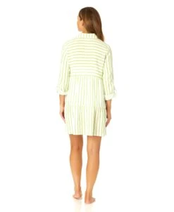 Women's Button Front Long Sleeve Tiered Dress Cover Up(Womens Button Front Long Sleeve Tiered Dress Cover Up) -Anne Cole Store CU15865 ISLANDSTRIPELIME 1572
