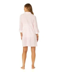 Women's Button Front Long Sleeve Tiered Dress Cover Up(Womens Button Front Long Sleeve Tiered Dress Cover Up 1) -Anne Cole Store CU15865 ISLANDSTRIPEPINK 1595