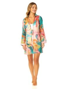 Women's 3/4 Sleeve Tie Open Front Cover Up(Womens 3 4 Sleeve Tie Open Front Cover Up) -Anne Cole Store CU171315 PALMCORAL 1538