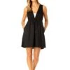Women's V Neck Dress With Drawstring Waist Detail Cover Up(Womens V Neck Dress With Drawstring Waist Detail Cover Up 1) -Anne Cole Store CU181705 METERORITE 1207