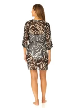 Women's V Neck Roll Tab Sleeve Pocket Dress Cover Up(Womens V Neck Roll Tab Sleeve Pocket Dress Cover Up) 8 Women's V Neck Roll Tab Sleeve Pocket Dress Cover Up(Womens V Neck Roll Tab Sleeve Pocket Dress Cover Up) -Anne Cole Store CU2955 MONO FLORAL 1419