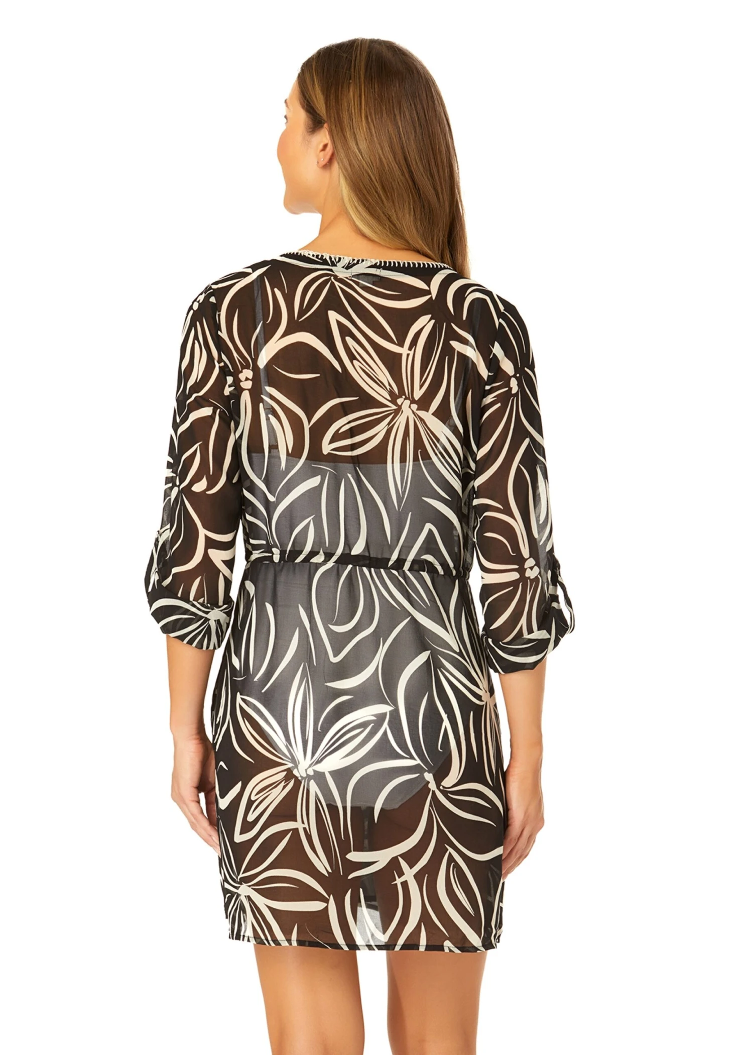 Women's V Neck Roll Tab Sleeve Pocket Dress Cover Up(Womens V Neck Roll Tab Sleeve Pocket Dress Cover Up) 5 Women's V Neck Roll Tab Sleeve Pocket Dress Cover Up(Womens V Neck Roll Tab Sleeve Pocket Dress Cover Up) - Image 5