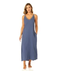 Women's V Neck Braided Shell Strap Cover Up(Womens V Neck Braided Shell Strap Cover Up) -Anne Cole Store CU4875 BLUEINDIGO 1469