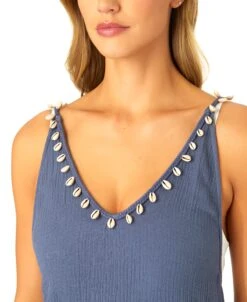 Women's V Neck Braided Shell Strap Cover Up(Womens V Neck Braided Shell Strap Cover Up) -Anne Cole Store CU4875 BLUEINDIGO 1481