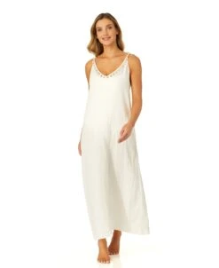 Women's V Neck Braided Shell Strap Cover Up(Womens V Neck Braided Shell Strap Cover Up 1) -Anne Cole Store CU4875 GARDENIA 1499