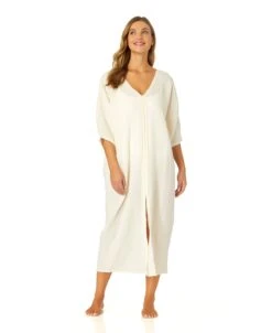 Women's Double V Neck Kaftan Cover Up(Womens Double V Neck Kaftan Cover Up) -Anne Cole Store CU7995 GARDENIA 1516