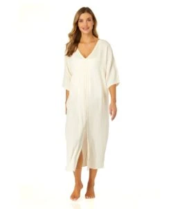 Women's Double V Neck Kaftan Cover Up(Womens Double V Neck Kaftan Cover Up) -Anne Cole Store CU7995 GARDENIA 1517