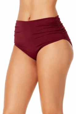 Women's Live In Color Convertible High Waist Shirred Swim Bottom(Womens Live In Color Convertible High Waist Shirred Swim Bottom 4) -Anne Cole Store MYMB36001 WINE 936 3