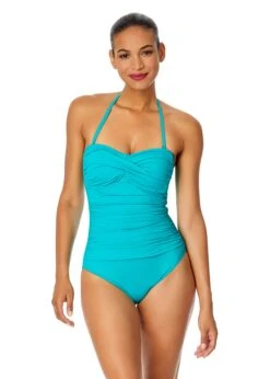 Women's Live In Color Twist Front Shirred One Piece Swimsuit(Womens Live In Color Twist Front Shirred One Piece Swimsuit 16) -Anne Cole Store MYMO00501 SEGR SeafoamGreen 637 FRONT