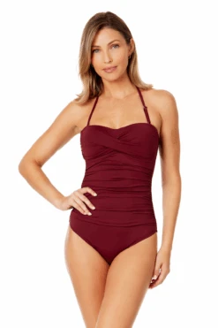 Women's Live In Color Twist Front Shirred One Piece Swimsuit(Womens Live In Color Twist Front Shirred One Piece Swimsuit 5) -Anne Cole Store MYMO00501 WINE 710 2
