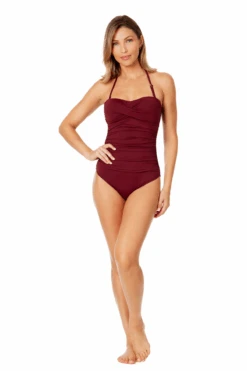 Women's Live In Color Twist Front Shirred One Piece Swimsuit(Womens Live In Color Twist Front Shirred One Piece Swimsuit 5) -Anne Cole Store MYMO00501 WINE 710 3