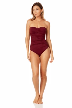 Women's Live In Color Twist Front Shirred One Piece Swimsuit(Womens Live In Color Twist Front Shirred One Piece Swimsuit 5) -Anne Cole Store MYMO00501 WINE 710 4